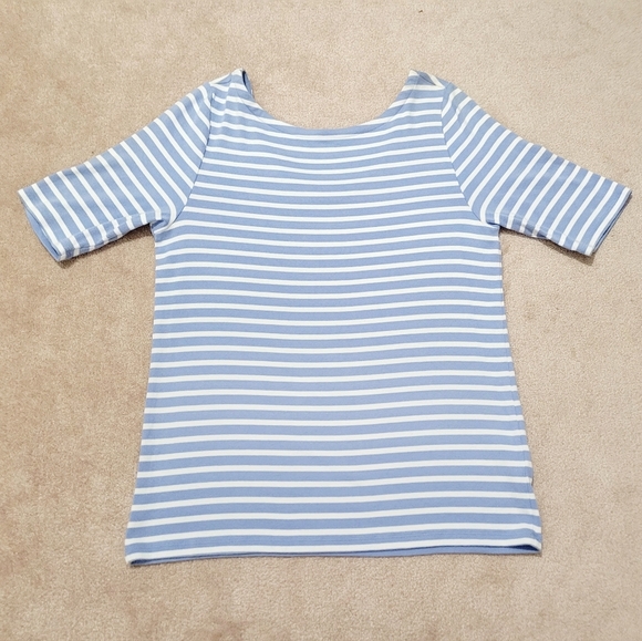 GAP The Modern Tee blue Striped Scoop Back Pima Cotton Blend Woman's Size XL Top - Picture 4 of 9